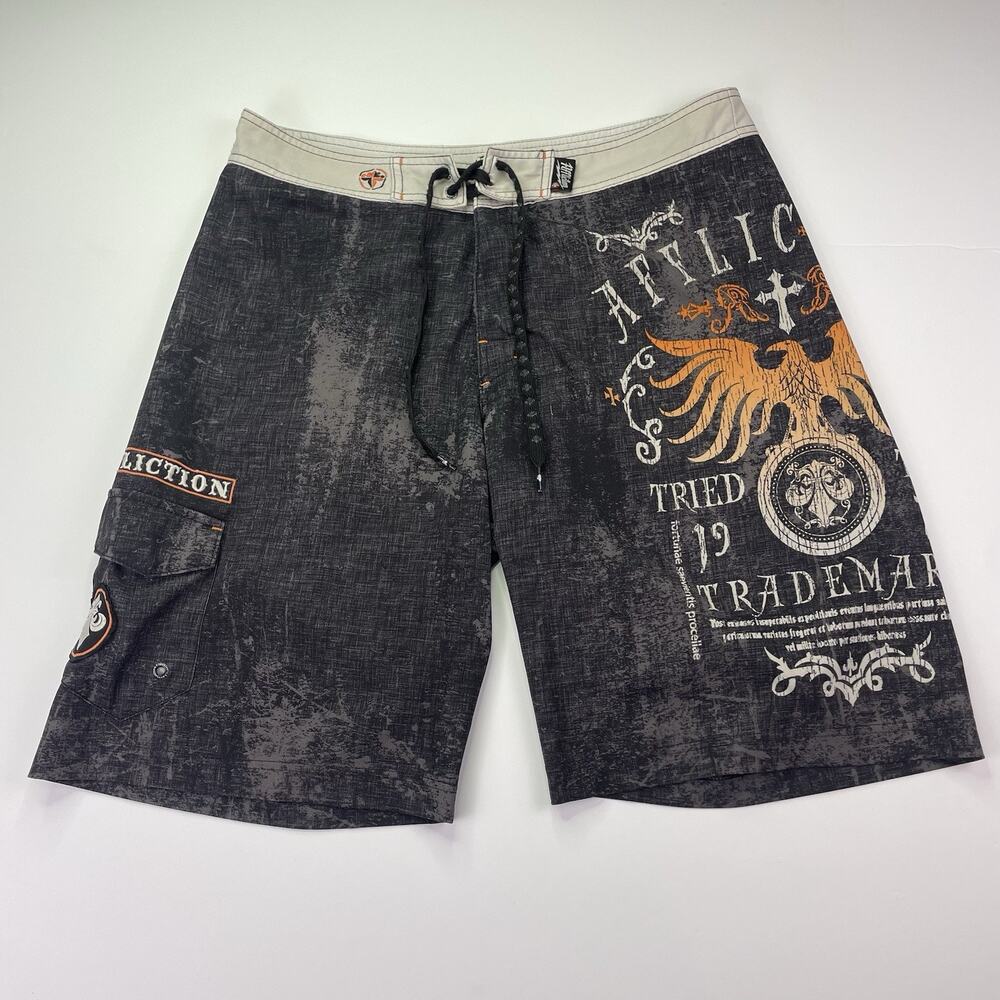 Affliction Swim Trunks Board Shorts Men’s 34 (35 Fit) Embroidered Open Fly